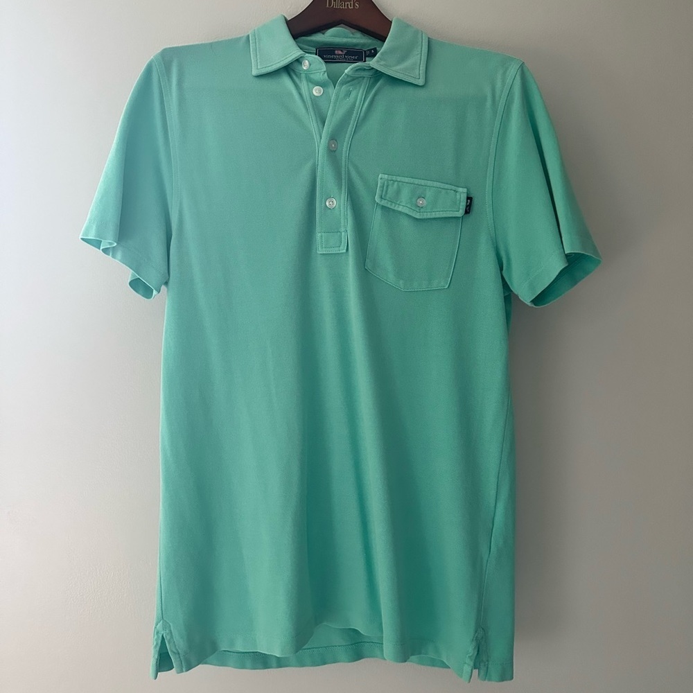 Men's Vineyard vines by shep & Ian pique garment dye polo teal shirt size small